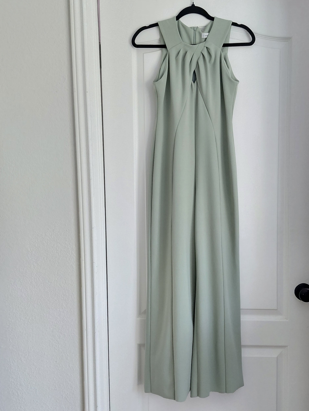 Calvin Klein Sleeveless Pleated Wide-Leg Jumpsuit in Light Sage